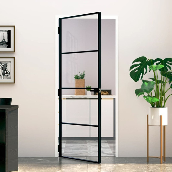 Interior Door Black 32.7"x79.3" Tempered Glass&Aluminum Slim A949-153659
