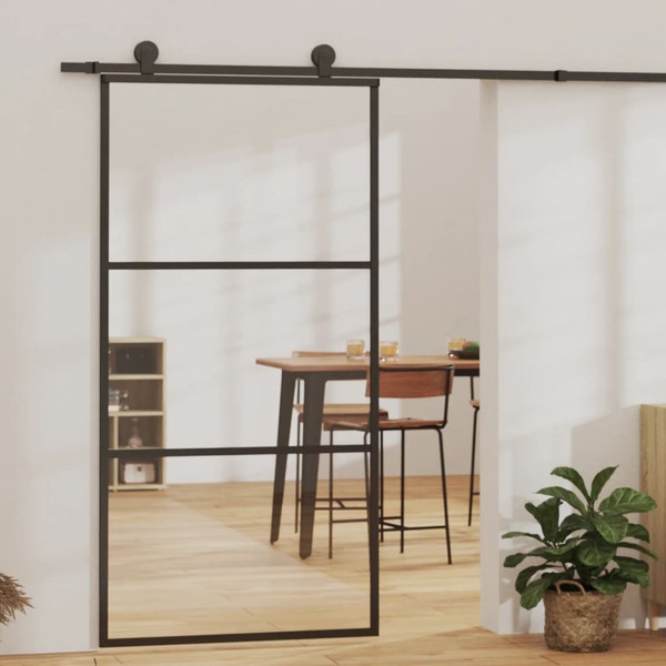 Sliding Door ESG Glass and Aluminum 40.2"x80.7" Black A949-151010