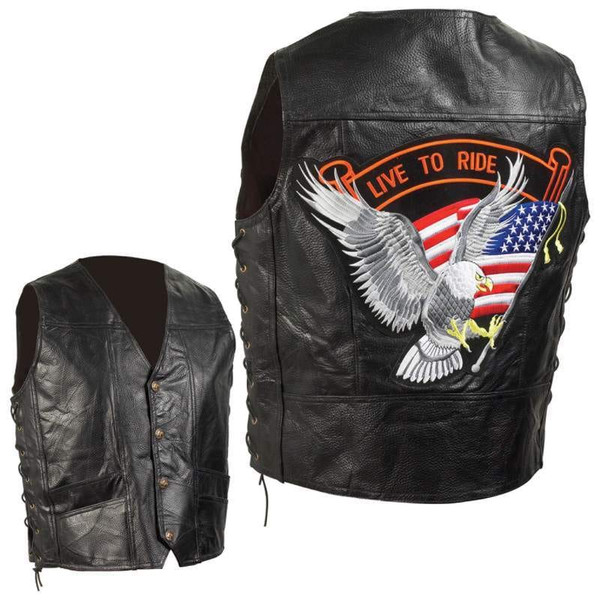 Hand-Sewn Pebble Grain Genuine Leather Biker Vest Q147-GFVEMBPTM