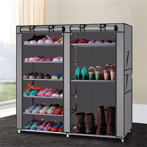 US Non-woven Fabric Double Row 9 Grid Shoe  Rack Boots Cabinet Household Shoe  Organizer Gray K484-PHO_0S7I3U0Q_US