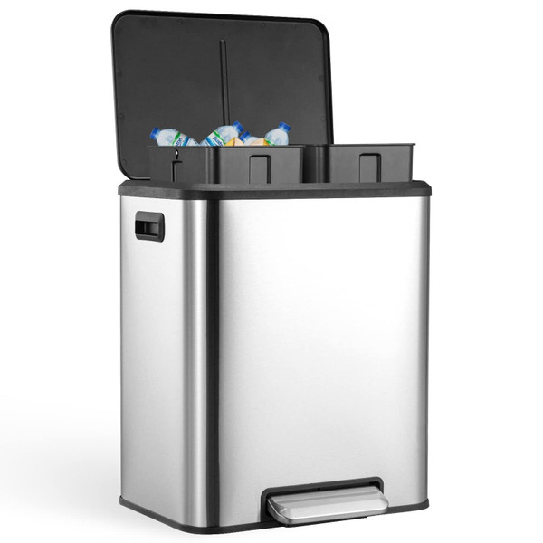 US GARVEE Dual Trash Can Stainless Steel 2 x 4 Gal  Garbage Can Steel Pedal Recycle Bin K484-PHO_0XP05V7R_US
