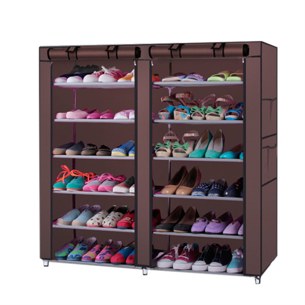 US Non-woven Fabric Shoe  Cabinet 6-layer Double-row 12-compartment Shoe Organzier Container Brown K484-PHO_0S7AGAIG_US