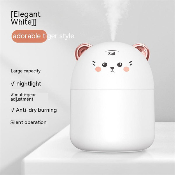 Portable Led Mini Humidifier 250ml Cartoon Cat Tiger Office Home Mist Purifier Night Light White K484-PHO_0X8IJ874
