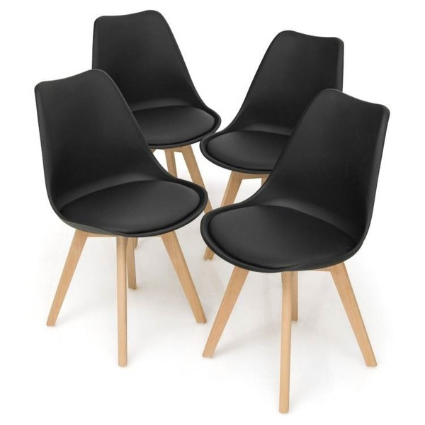 Set of 4 Modern Mid-Century Style Black PU Leather Dining Chairs with Wood Legs Q280-FPMHBWL11428397