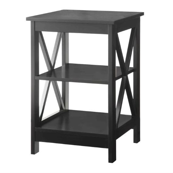 Black Wood X-Design End Table Nightstand with 3 Open Shelves Q280-SEDTBKCIE1898581