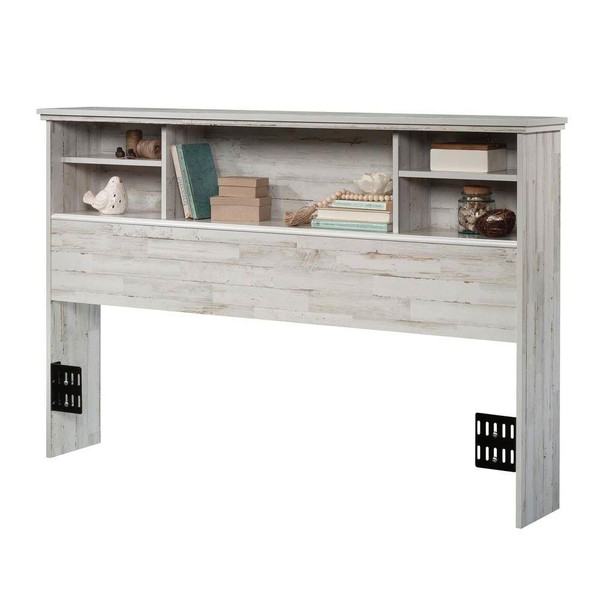 Full / Queen size Farmhouse Bookcase Headboard in Grey White Wood Finish Q280-FQHBRWP11658173