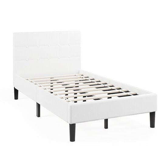 Twin Size Upholstered Platform Bed with Button Tufted Headboard-Beige B593-HU10550