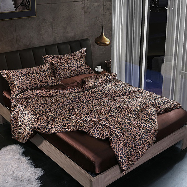 Color: Leopard Print, Size Specification: 1.2m - Four-piece Silky Sleep Bare Silk Quilt Cover Q119-CJCS237770521UF