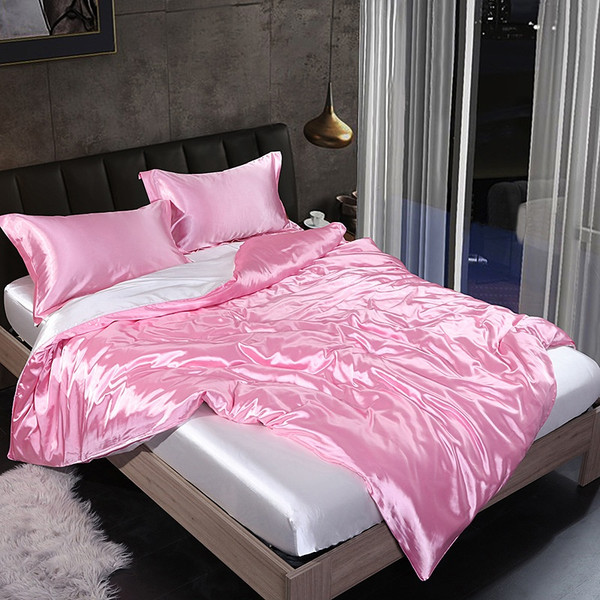 Color: Pink And White, Size Specification: 1.8m - Four-piece Silky Sleep Bare Silk Quilt Cover Q119-CJCS237770531EV