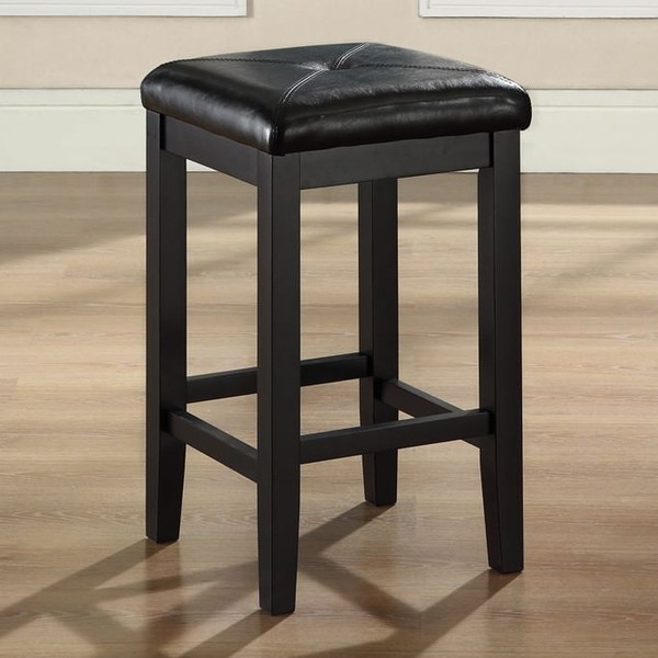Set of 2 - Black 24-inch Backless Barstools with Faux Leather Seat Q280-C24BCB98