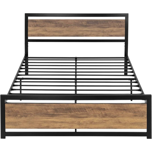 Full Metal Platform Bed Frame with Brown Wood Panel Headboard and Footboard Q280-SCLFUBRPN148491357