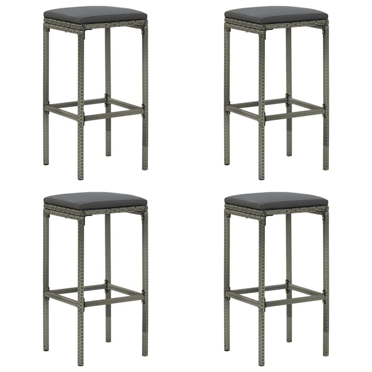  Bar Stools with Cushions 4 pcs Gray Poly Rattan A949-313447