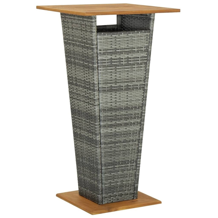  Bar Table Gray 23.6"x23.6"x43.3" Poly Rattan and Solid Acacia Wood A949-313464
