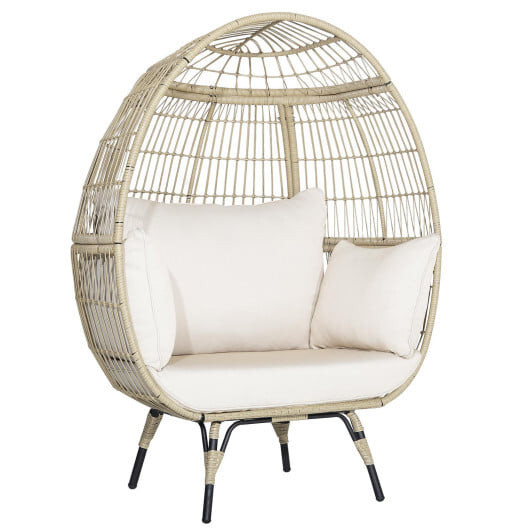 Oversized Patio Rattan Egg Lounge Chair with 4 Cushions-Light Brown - Color: Light Brown D681-HW70716+