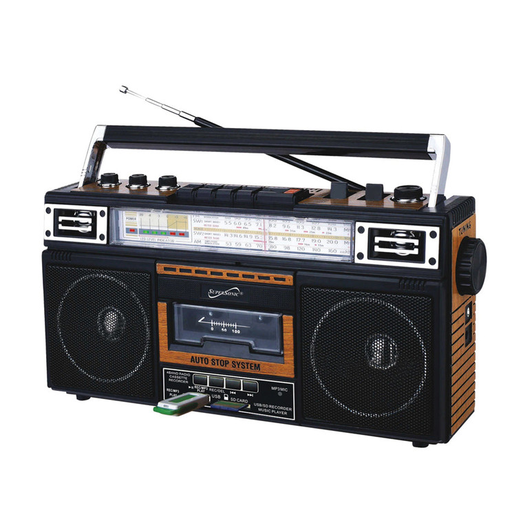SuperSonic 4 Band Radio & Cassette Player with Cassette To Mp3 Converter and Bluetooth D970-SC-3201BT-WOOD