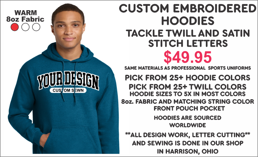 CUSTOM EMBROIDERED HOODIES, SWEATSHIRTS