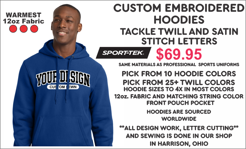 CUSTOM EMBROIDERED HOODIES, SWEATSHIRTS