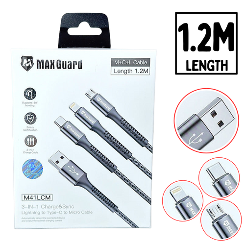 Maxguard 1.2M 3 in 1 Charging Cable