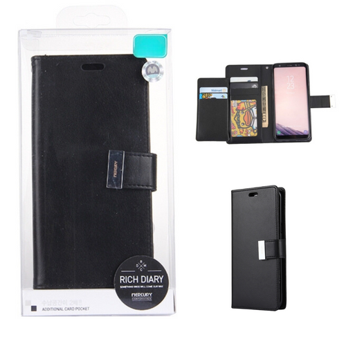 GOOSPERY Black Rich Diary Wallet Case for Samsung Galaxy S9