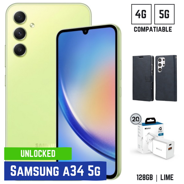 Samsung Galaxy A34 5G 128GB Unlocked Handset Bundle (Lime)