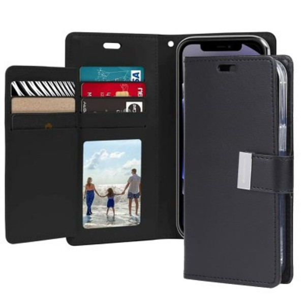 GOOSPERY Black Rich Diary Wallet Case for iPhone 16