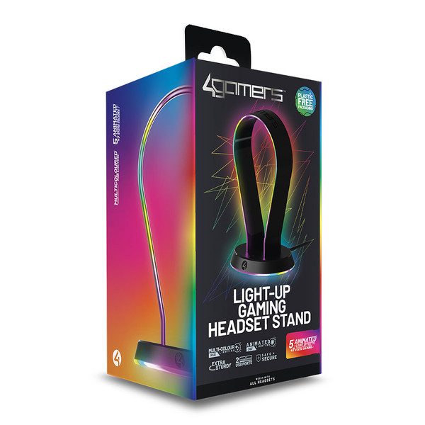 4Gamers Light Up RGB Headset Stand With USB Charging Ports