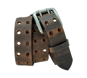 Men's Double Prong Leather Belt - Crazy Horse Brown