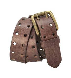 Men's Double Prong Leather Belt - Vintage Brown