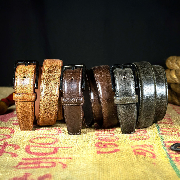 Glazed Crunch Finished Buffalo Leather Dress Belt 1.25"