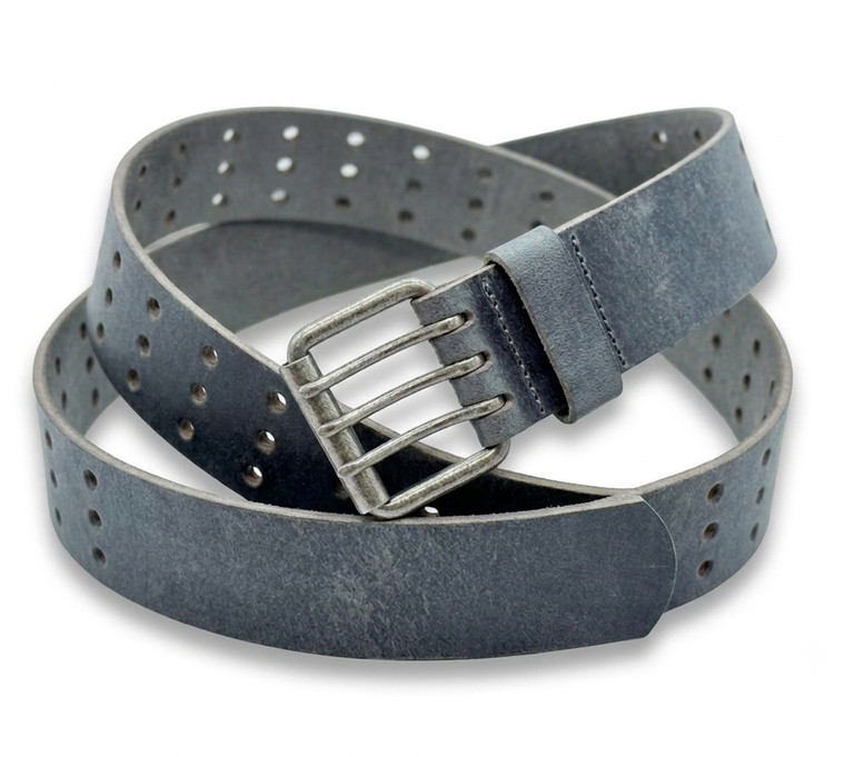 Full Grain Buffalo Leather Triple Prong Belt 1.75" - Slate Gray