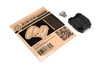 Strike Industries Apple AirTag Holder, black protective case with attachment clip, along with instruction manual, and QR code on a white background.