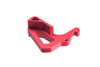 Strike Industries SI-AR-LATCH-RED Charging Handle Extended Latch in Red, close-up view of a red metal firearm accessory on a white background.