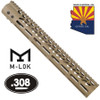 Guntec USA GT-15MLK-308-E 15" Ultra Lightweight Thin M-LOK System Free Floating Handguard With Monolithic Top Rail (.308 Cal) (Flat Dark Earth)