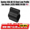 Guntec USA GT625SS 223/5.56 Rifle Steel Low Profile Gas Block, black, cylindrical with a textured surface and small holes for mounting.