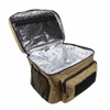 NcStar Ncstar CVKOLM3023T Medium Insulated Cooler Lunch Box With Molle/Pal Webbing/ Tan, open tan insulated cooler lunch box with multiple compartments and black mesh exterior pockets.