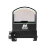NcStar NcSTAR DDABG Compact Tactical Green Dot Reflex Sight, close-up of black sight with green lens and mounting base.