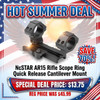 NcSTAR MARCQ 223/556 Scope Ring Quick Release Cantilever Mount Detachable, black scope mount with quick release levers and mounting hardware for rifles.