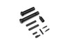 Strike Industries SI-AR10-E-LRPLT AR-10 Enhanced Lower Receiver Parts, black military-grade aluminum construction with multiple components for AR-10 platform minus trigger, hammer, and disconnector.