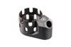 Strike Industries SI-AR-ECN&EEP-BK AR Enhanced Castle Nut & Extended End Plate, black metal gun part with a wide cylindrical shape featuring cutouts and threaded interior for firearm assembly.