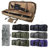 NcStar CVDC2946 Tactical Double Padded Carbine Rifle Range Gun Case Bag Backpack, opened with rifles inside and shown in multiple colors and designs including camouflage, black, green, and blue.