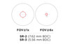EOTECH Vudu 1-6x24mm SR3 Optic, illustration showing field of view at 1x and 6x magnification with SR-2 and SR-3 reticles for precision aiming in 3-Gun competitions and hunting.