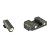 AmeriGlo GL-243 Tritium Night Sights for Glocks - Enhanced Visibility with Green Outline & Luminescent Features, image shows two black sights with green luminescent inserts and white markings, designed for improved aiming in low light conditions.