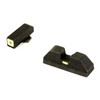 AmeriGlo GL-614 Combat Pistol Sight Set for Glock 17/22, high visibility front and rear sights, black with yellow accents, designed for improved target acquisition.