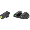 AmeriGlo GL-822 Trooper Tritium Night Sights for Glock 42/43, green and orange options, featuring enhanced visibility for low light targeting, including front and rear sights with green tritium inserts.