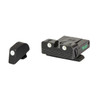 Meprolight 0202243101 Self-Illuminated Night Sights for Glock 17, 19, 20 & 21 - Combat Proven Accuracy in Low Light Conditions, image showing a set of self-illuminated night sights for Glock pistols with green luminescent markings on the rear sight