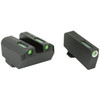 TRUGLO TFX Day/Night Sights - TG-TG13GL4A, Tritium and Fiber Optic 3-Dot Configuration for Enhanced Target Acquisition, shown in black with green dots.