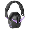 Walker's GWP-FPM1-BKPU Hearing Protection Headphones, black over-ear hearing protection earmuffs with purple noise reduction rating 22dB, comfortable and compact shooting safety gear.