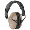 Walker's GWP-FPM1-FDE, noise-canceling professional safety ear muffs with beige cups and adjustable black headband for hearing protection in industrial environments.