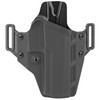 Crucial Concealment 1003 OWB Holster - Adjustable Cant, Optics Compatible, Precision Fit for Ultimate Comfort, front view of a black, rugged gun holster with mounting clips, designed for concealed carry.