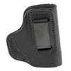DeSantis Gunhide Insider® Holster 031BAU7Z0 - Soft Leather, Minimal Bulk for Ultimate Concealment, close-up view of the black leather holster with metal clip and stitching details.